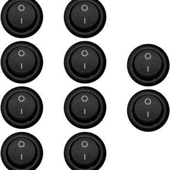 10 botões interruptor redondo para móveis embutir liga/desliga (preto)